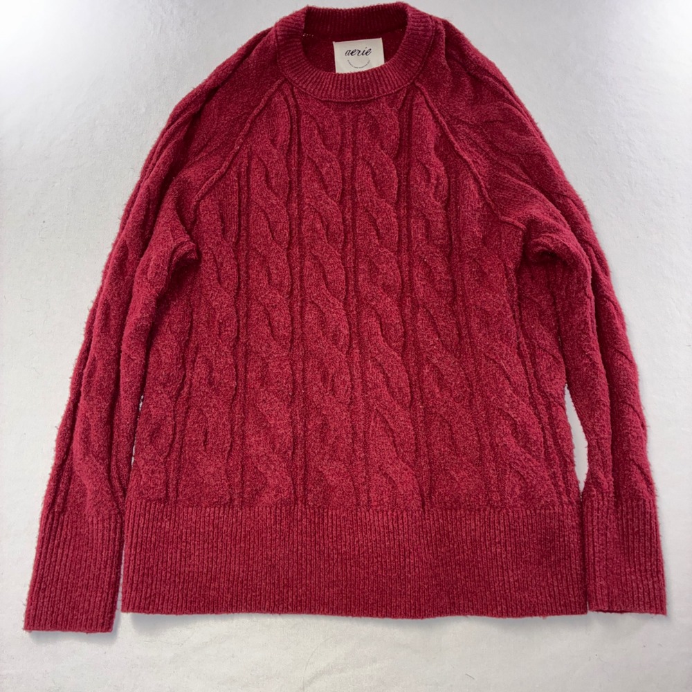 615 Preppy Aerie Cable Knit Sweater XXS Burgundy Raglan Sleeve